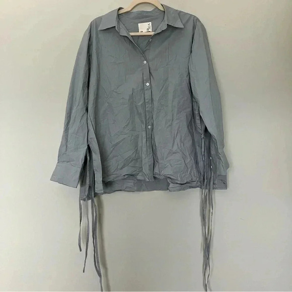 Love Bonito &REA Sana Relaxed Ribbon Tie  Shirt in Blue - Picture 3 of 10
